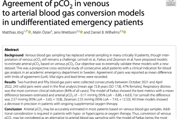 Agreement of pCO2 in venous to arterial blood gas conversion models in undifferentiated emergency patients