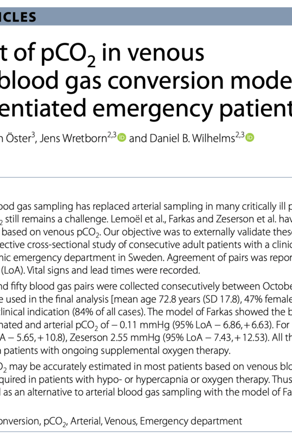 Agreement of pCO2 in venous to arterial blood gas conversion models in undifferentiated emergency patients